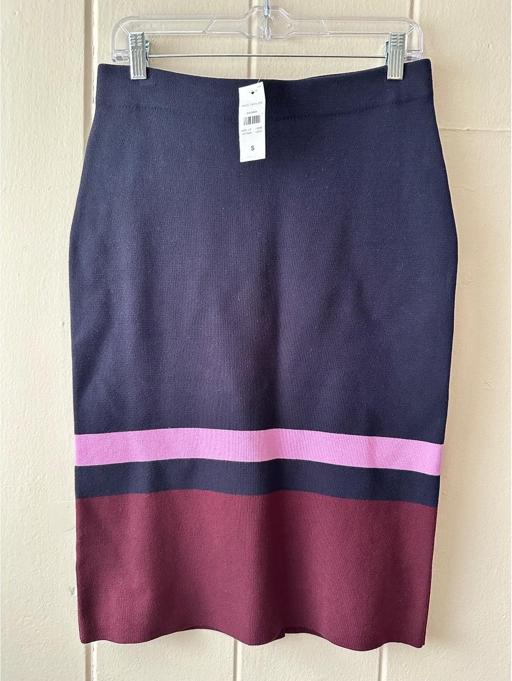 Ann Taylor Colorblock Knit Pencil Skirt Navy and Purple NWT Size Small
